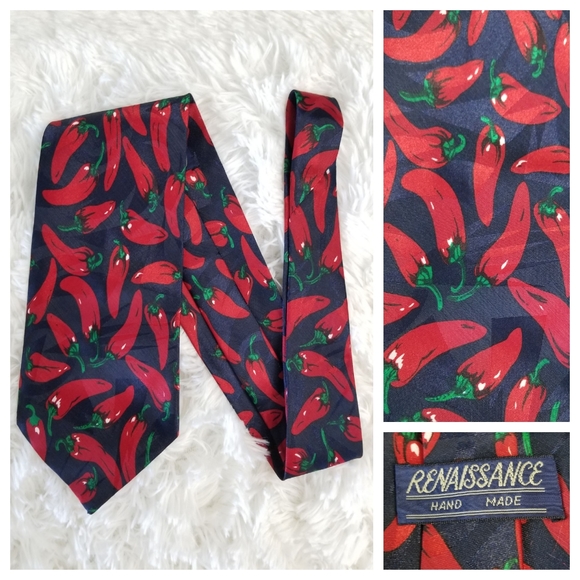Red Chili Pepper Print Neck Tie by Renaissance - Picture 1 of 6